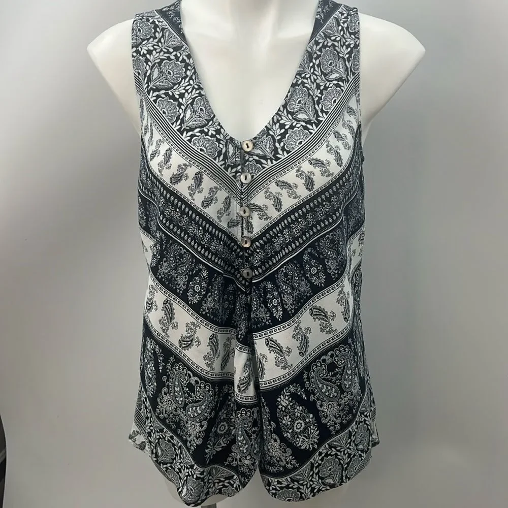 Knox Rose navy white paisley floral sleeveless medium top
